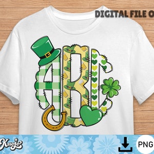 Dia de São Patrício Doodle Monograma Letra PNG, Alfabeto de Chapéu de Leprechaun com Clip Art PNG, Conjunto de Alfabeto Doodle Desenhado à Mão por Sublimação