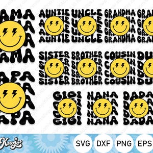 Ein glücklicher Dude Bundle SVG, 1. Geburtstag Familie Passendes Design, Retro Groovy Lächeln Gesicht, Instant Download, Sofort Download, Sofort Download, Cricut, Silhouette