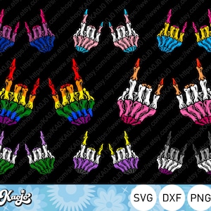 LGBTQ Pride Skeleton Rock Hand Svg, Rock N Roll Gay Svg, Rainbow Pride Rock Sign Svg, Instant Download, Svg Files For Cricut, Silhouette