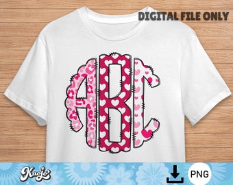 Valentine's Day Doodle Monogram Letter PNG, Lovely Heart Alphabet with Clip Art PNG, Sublimation Hand Drawn Doodle Alphabet Set