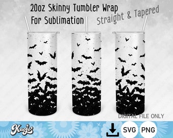 Halloween Bats Sublimation Png, Straight and Tapered Tumble, PNG, SVG Instant Download, SEAMLESS 20 oz Skinny Tumbler Sublimation Design