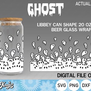 Ghost Can Glass SVG, Halloween Can Shaped Glass SVG, Spooky Ghost Libbey Can Glass SVG, Full Wrap For Libbey Glass 20 oz ,Cricut, Silhouette