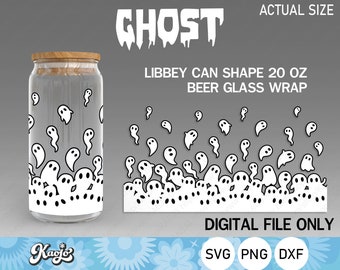 Ghost Can Glass SVG, Halloween Can Shaped Glass SVG, Spooky Ghost Libbey Can Glass SVG, Full Wrap For Libbey Glass 20 oz ,Cricut, Silhouette
