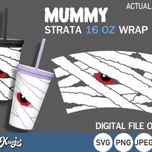 Full Wrap Strata Mummy SVG, Halloween Strata Cup SVG, Strata Mummy Cloth SVG, Full Wrap For Strata 16 oz Cup, Cricut, Silhouette