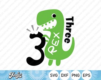 Tre Rex SVG, Tredje födelsedag SVG, Födelsedagspojkeskjorta, T-Rex dinosaurie SVG, Direktnedladdning, svg, dxf, png, eps, ai-fil, Utskrift, Cricut