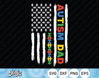 Autism Dad Distressed American Flag SVG, Autism Awareness Colorful Flag SVG, Instant Download, Svg Files For Cricut, Silhouette