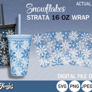 Full Wrap Strata Snowflakes SVG, Strata Christmas Tumbler SVG, Strata Winter Snow SVG, Full Wrap For Strata 16 oz Cup, Cricut, Silhouette