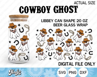 Cowboy Ghost Can Glass Svg, Halloween Boo Haw Can Glass Svg, Spooky Rodeo wrap Svg, Full Wrap For Libbey Glass 20 oz ,Cricut, Silhouette