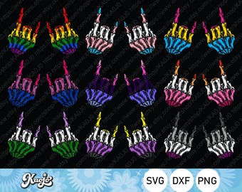 LGBTQ Pride Skeleton Rock Hand Svg, Rock N Roll Gay Svg, Rainbow Pride Rock Sign Svg, Instant Download, Svg Files For Cricut, Silhouette