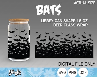 Vampire Bats Can Glass SVG, Halloween Can Shaped Glass SVG, Bats Libbey Can Glass SVG, Full Wrap For Libbey Glass 16 oz ,Cricut, Silhouette