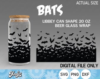Vampire Bats Can Glass SVG, Halloween Can Shaped Glass SVG, Bats Libbey Can Glass SVG, Full Wrap For Libbey Glass 20 oz ,Cricut, Silhouette