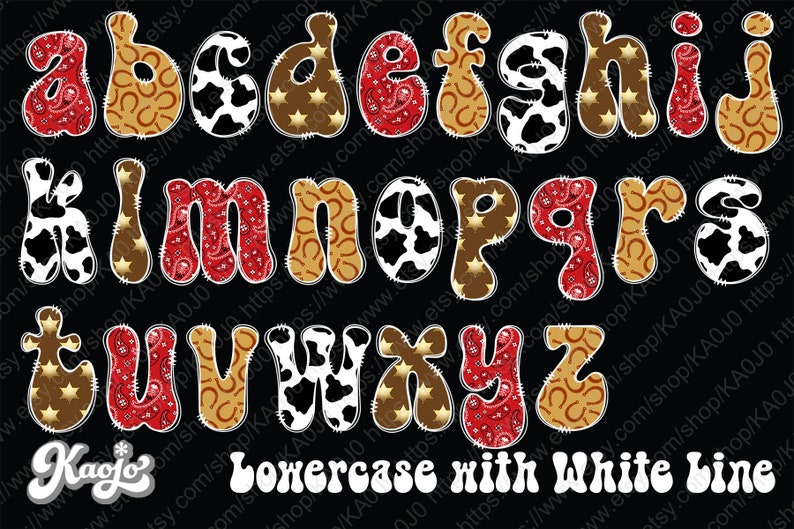 Country Doodle Letters PNG Bundle, Western Groovy Alphabet Uppercase ...