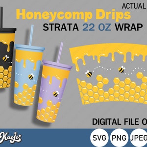 Honeycomb Drips Strata Cup SVG, Honeycomb SVG, Honey Drip SVG, Full Wrap Honey Strata, Full Wrap For Strata 22 oz Cup, Cricut, Silhouette