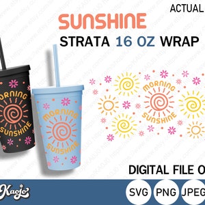 Morning Sunshine Strata Cup SVG, Full Wrap Sunshine SVG, Summer Season Strata Cup SVG, Full Wrap For Strata 16 oz Cup, Cricut, Silhouette