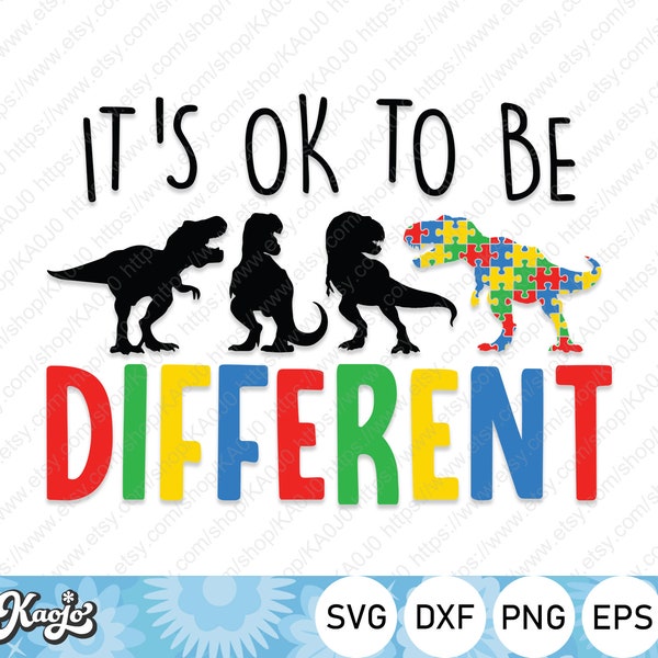 It's Ok To Be Different Svg, Autism Awareness Dinosaur Svg, Autism Boy T-Rex Svg Instant Download, Svg Files For Cricut, Silhouette