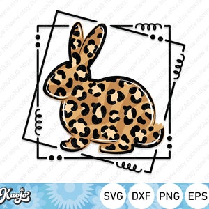May include: A brown and tan leopard print bunny rabbit silhouette in a black frame. The bunny is facing the right side of the image.