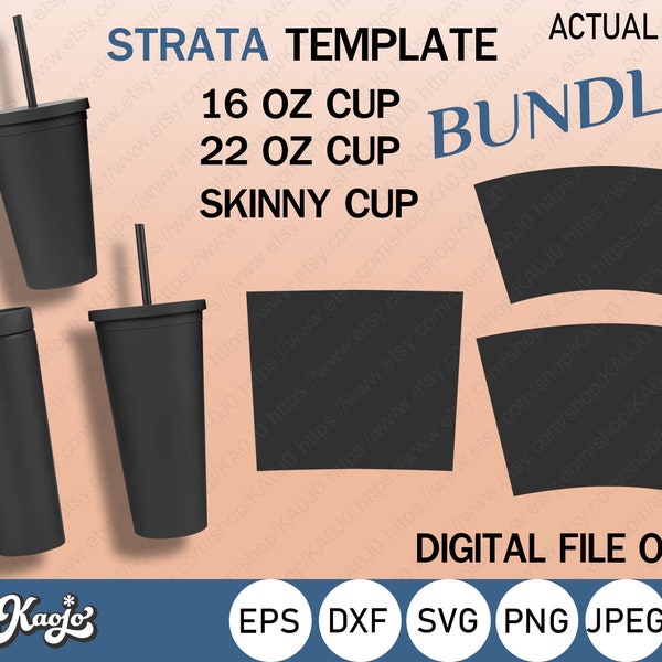 Strata Templates Bundle SVG, Strata Tumbler Templates SVG, Instance Download, Full Wrap Template For Strata 16 Oz, 22 Oz, Skinny Cup