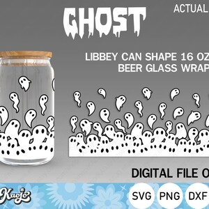 Ghost Can Glass SVG, Halloween Can Shaped Glass SVG, Spooky Ghost Libbey Can Glass SVG, Full Wrap For Libbey Glass 16 oz ,Cricut, Silhouette