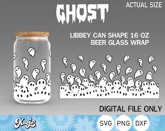 Ghost Can Glass SVG, Halloween Can Shaped Glass SVG, Spooky Ghost Libbey Can Glass SVG, Full Wrap For Libbey Glass 16 oz ,Cricut, Silhouette