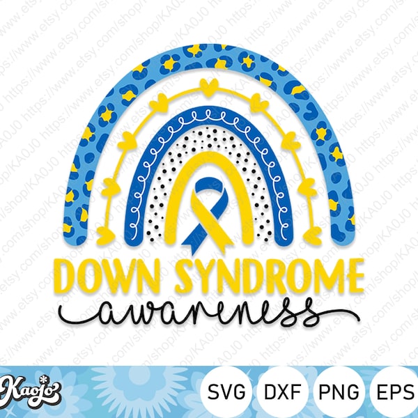 Down Syndrome Awareness Rainbow Svg, Blue Gold Boho Rainbow Svg, Down Right Awesome Svg, Instant Download, svg Files For Cricut, Silhouette