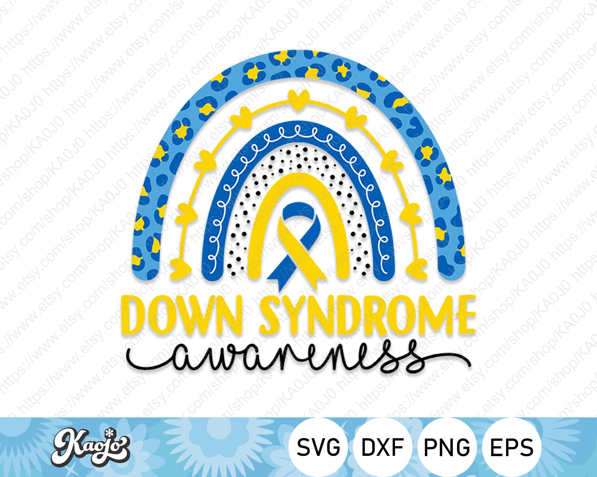 Down Syndrome Awareness Rainbow Svg, Blue Gold Boho Rainbow Svg, Down ...