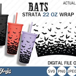 Full Wrap Strata Bats SVG, Vampire Bats Halloween Strata Cup SVG, Masses Bat Cup SVG, Full Wrap For Strata 22 oz Cup, Cricut, Silhouette