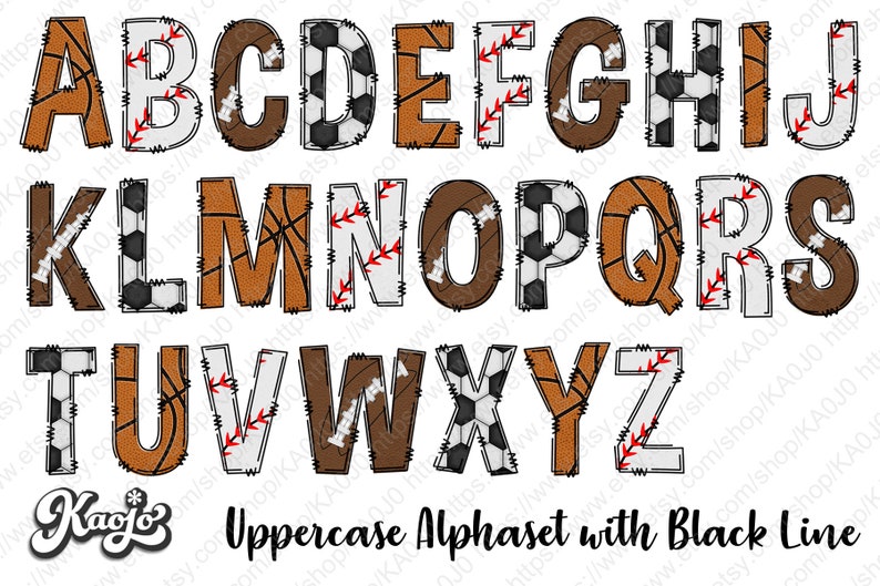 Sport Ball Doodle Letters PNG Bundle, Basketball, Football Alphabet ...