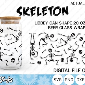 Skeleton Can Glass SVG, Halloween Can Shaped Glass SVG, Skull Libbey Can Glass SVG, Full Wrap For Libbey Glass 20 oz ,Cricut, Silhouette