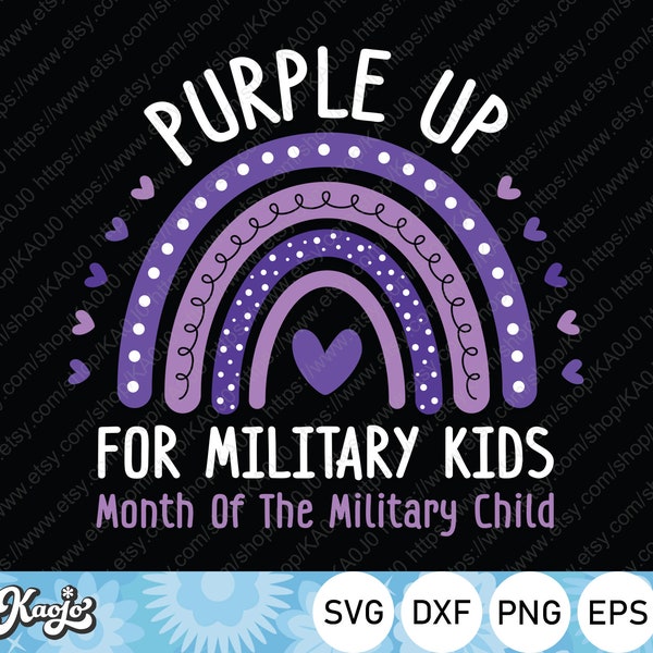 Purple Up For Military Kids Svg, Mois de l’enfant militaire svg, April Boho Rainbow Svg, Téléchargement instantané, Fichiers svg pour Cricut