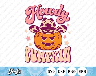 Hawdy Pumpkin Svg, Western Cowboy Pumpkins Svg, Retro Groovy Halloween Pumpkin Svg, Instant Download, Svg Files For Cricut, Silhouette