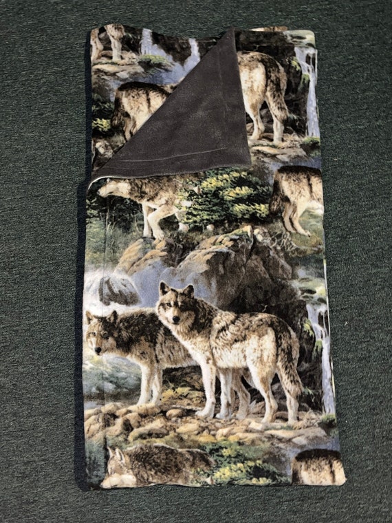 Wolf in the Wild Print W solid Gray on Back Fleece Blanket Etsy