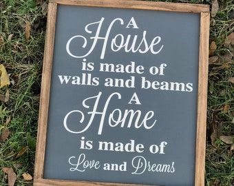 A home is made of walls and beams a home is made of love and dreams custom sign