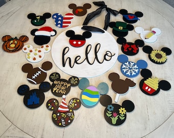 Mickey Disney Inspired round Home sign with interchangeable heads! Indoor or outdoor