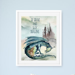 Dragon Print Watercolor, PRINTABLE WALL ART, Boys Room Print, Dragon Wall Art, Fantasy Wall Print, Magical Printable, Dragon Theme, Playroom