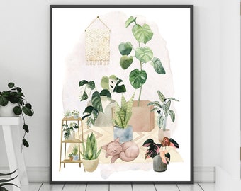 Plant Room Decor, PRINTABLE WALL ART, Gift for Plant Lover, House Plant Print, Potted Plant Wall Art, Plant Illustration Wall Art, Best Art