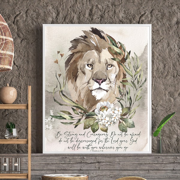 Christian PRINTABLE WALL ART, Scripture Poster, Inspirational Print, Scripture Decor, I'm with You Always, Courageous Lion, Jesus Lord God