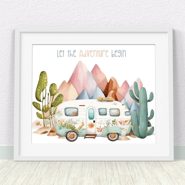 RV Camper Print, Camper Poster, PRINTABLE Wall ART, Nature Lovers Gift, Camping Wall Print, Great Outdoors Decor, Travelers Adventure Art