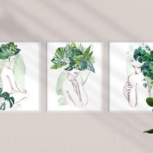 Feminine Plant Lady Art Prints: Botanical Woman Portrait (Digital Download)
