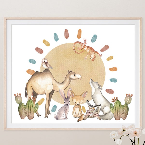 Boho Animals Print, Desert Animals Poster, PRINTABLE WALL ART, Neutral Nursery, Desert Decor for Kids Room, Sun Cactus, Southwest Wall Print