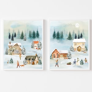 Winter Village Print: Snowy Christmas Home Decor (Digital Download)