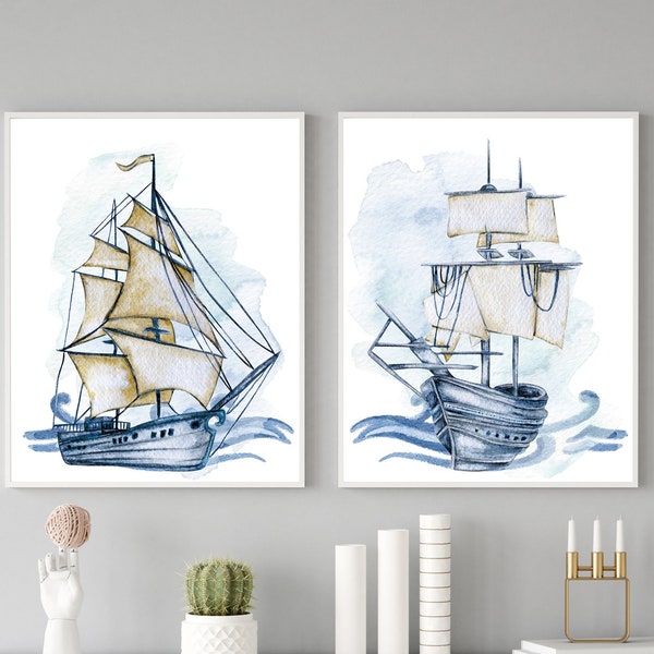 Nautical Ships Print, Beach House Print, Boat Wall Art, PRINTABLE WALL ART, Coastal Wall Posters, Gift for Fishermen, Boys Room Wall Decor