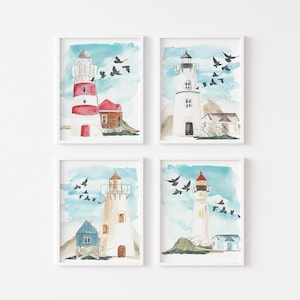 Watercolor Lighthouse Prints: Coastal Nautical Wall Art (Digital Download)