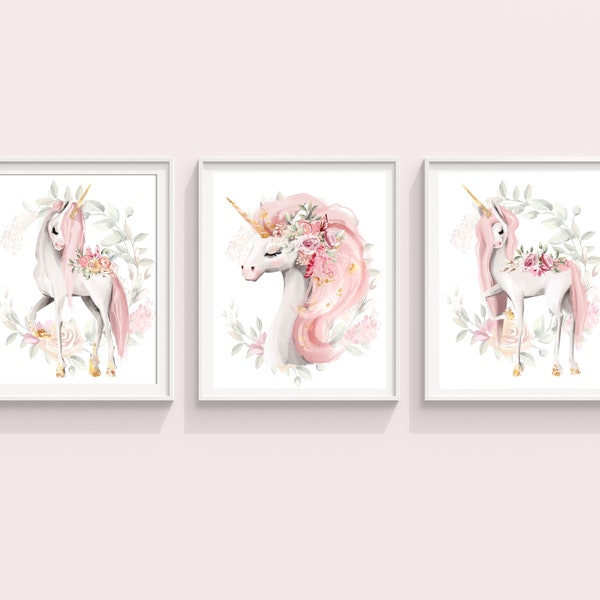 Unicorn Prints, PRINTABLE WALL ART, Girls Room Decor, Fairytale Print, Magical Art Prints, Unicorn with Flowers, Pink Unicorn, Unicorn Lover