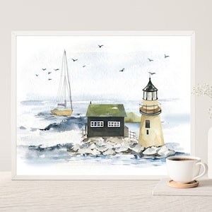 Watercolor Lighthouse Print: Coastal Nautical Wall Art (Digital Download)