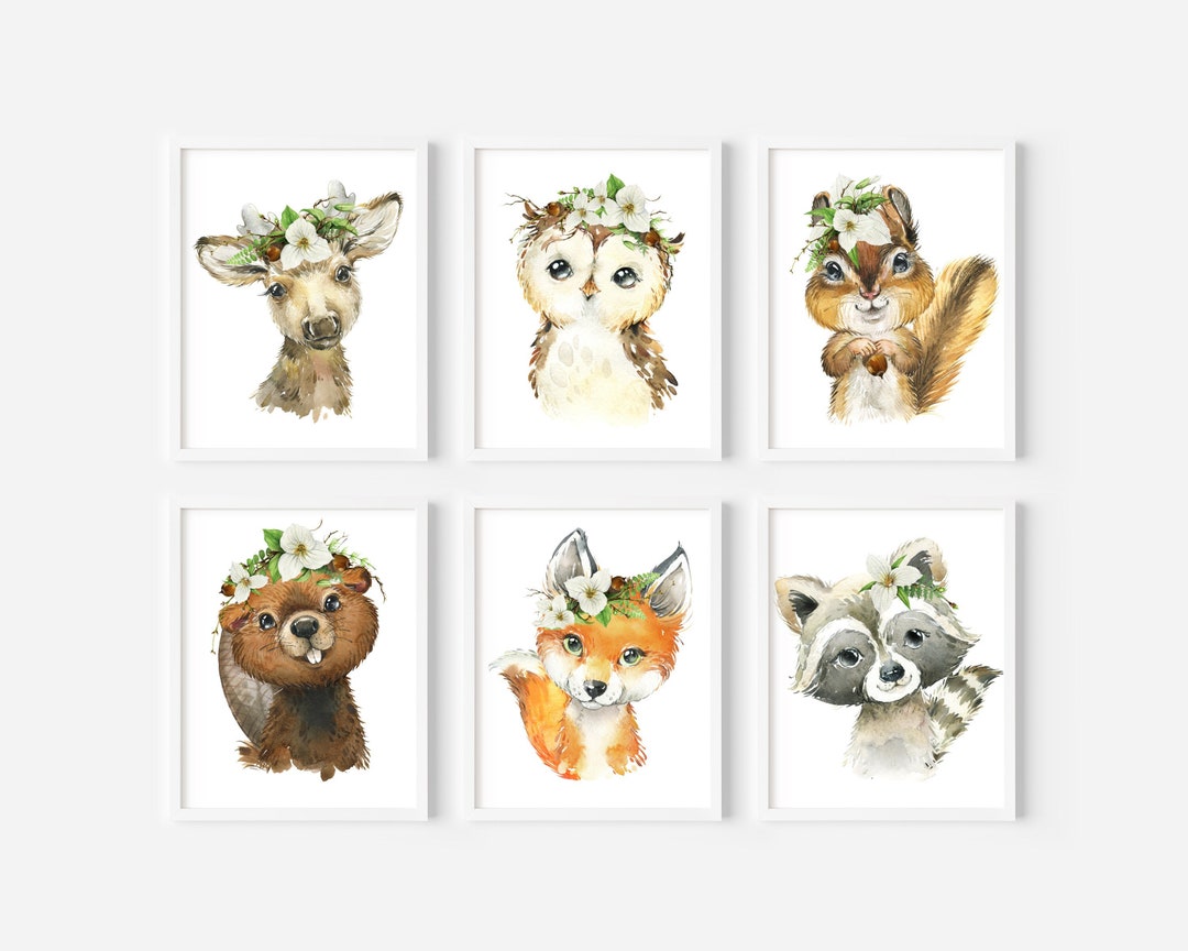 Forest Animals Print, Woodland Floral Nursery, PRINTABLE WALL ART ...