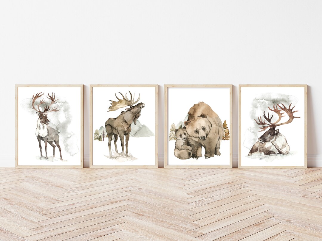 Wild Animal Wall Art, PRINTABLE WALL ART, Set of 4, Great Outdoor Life