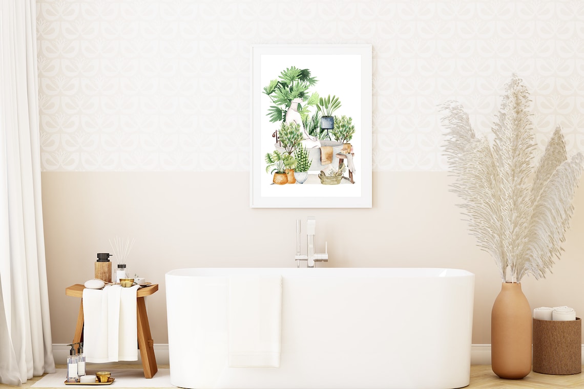 Plant Lady in Bathtub Feminine Bathroom Print PRINTABLE WALL Etsy