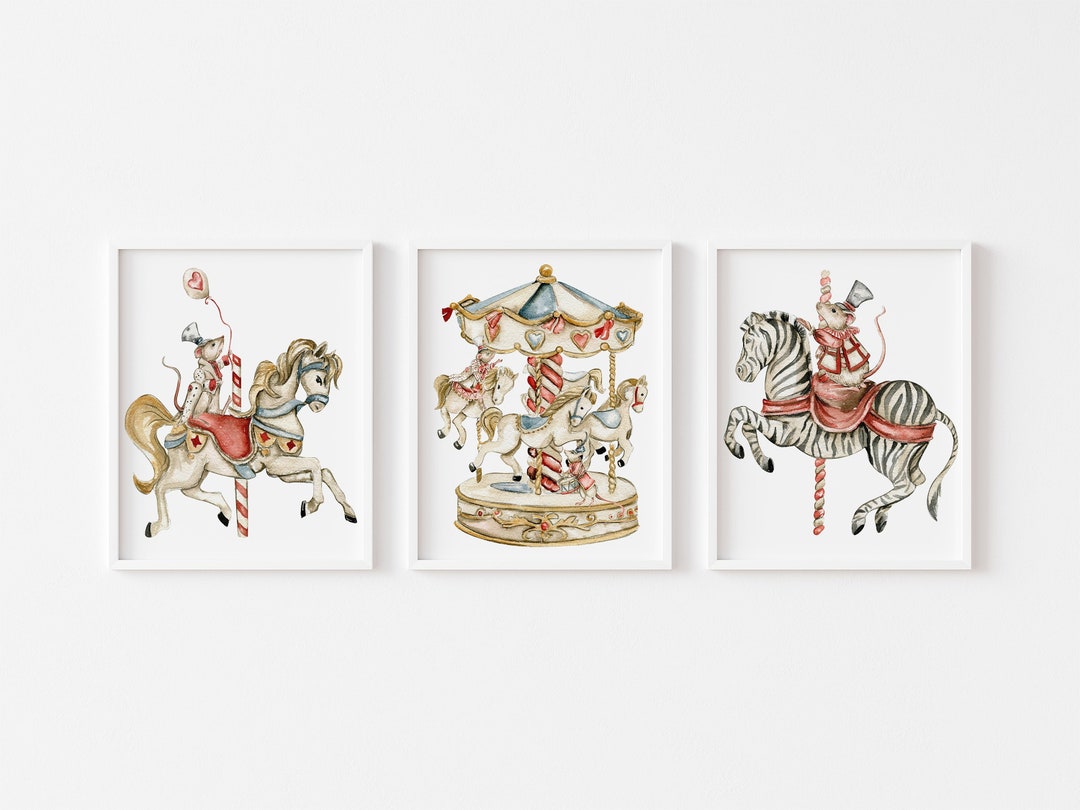 Carousel Nursery Decor, Circus Nursery Prints, Neutral Nursery Wall Art