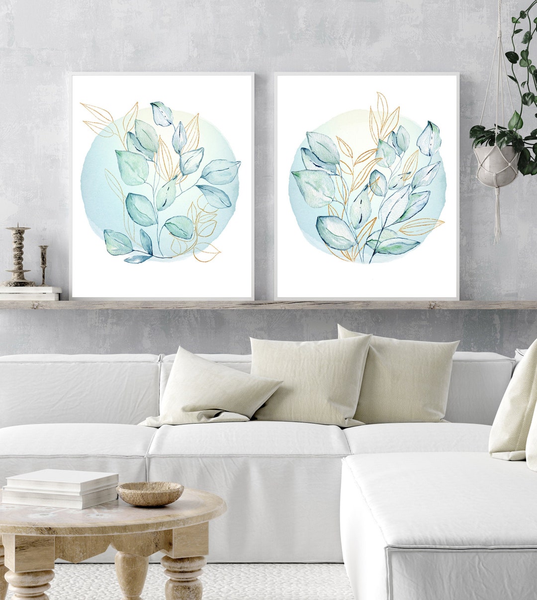 Blue Leaves Wall Art, Botanical Art Print, Watercolor Leaf Print ...