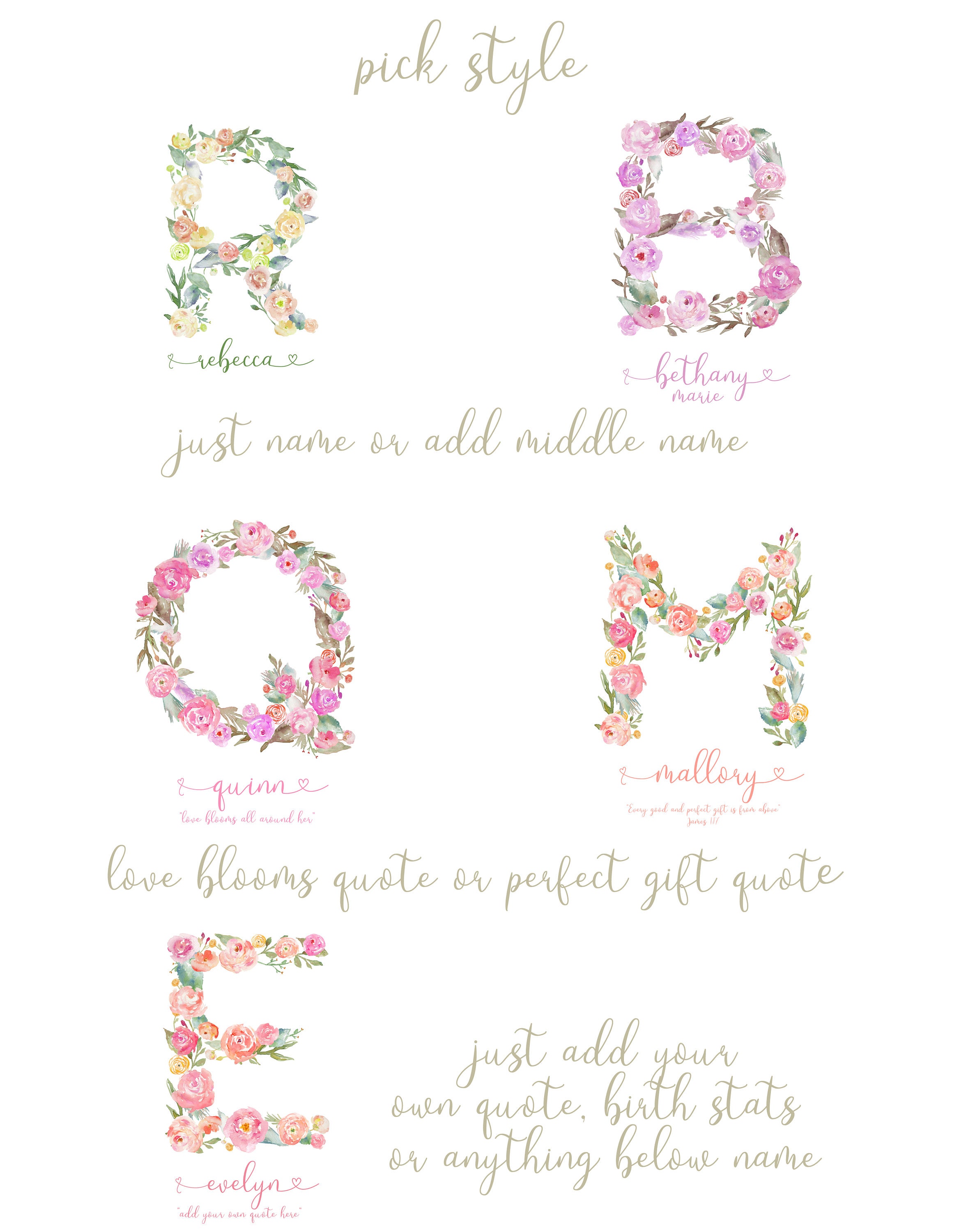 Personalized Flower Name PRINTABLE WALL ART Custom Name - Etsy